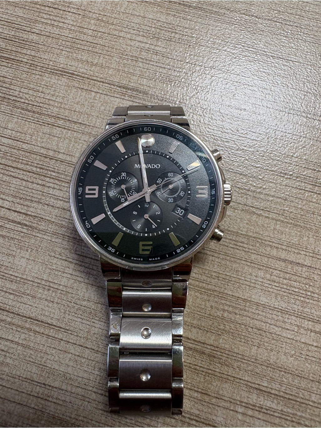 Movado Black Dial Stainless Steel Chronograph Watch